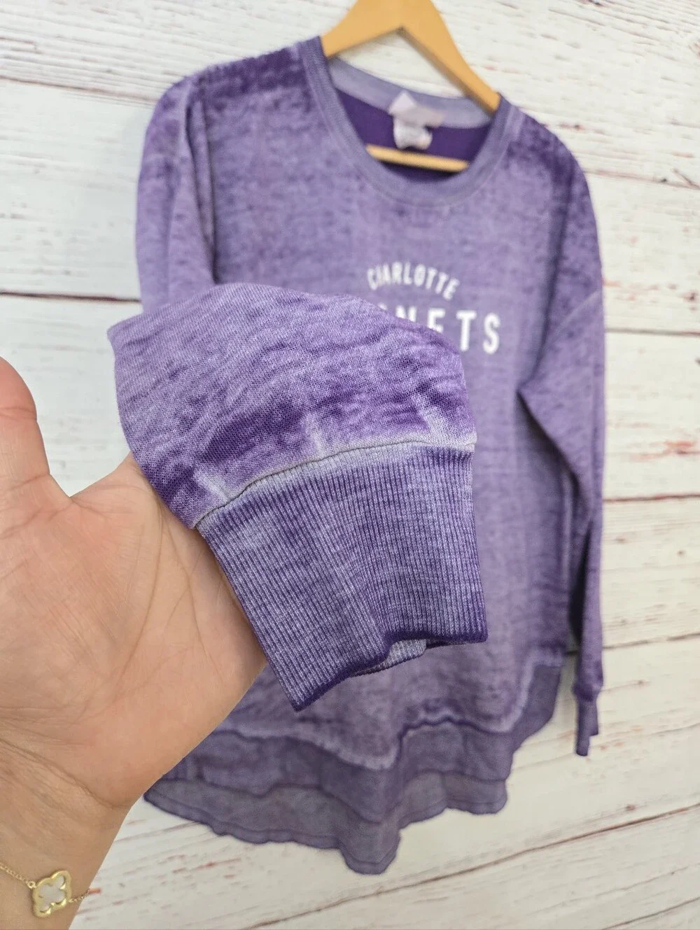 NWOT Charlotte Hornets Purple Burnout Sweatshirt Womens Large NBA Pullover - Picture 2 of 16